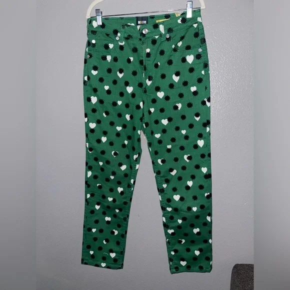 Anthropologie Maeve The Cigarette Slim Heart Printed Jeans Green Size 30 - Picture 5 of 8